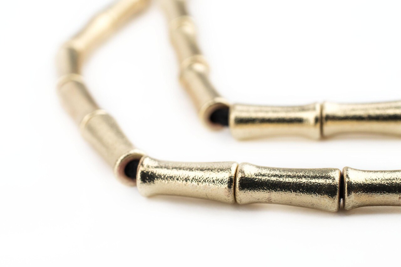 TheBeadChest Gold Bamboo-Shaped Beads 12x5mm Brass Tube Brass Large Hole 24 Inch Strand